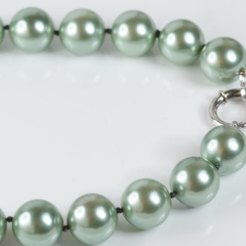 Freshwater Pearl Large Bead Necklace Pale Green with Sterling Silver Fittings